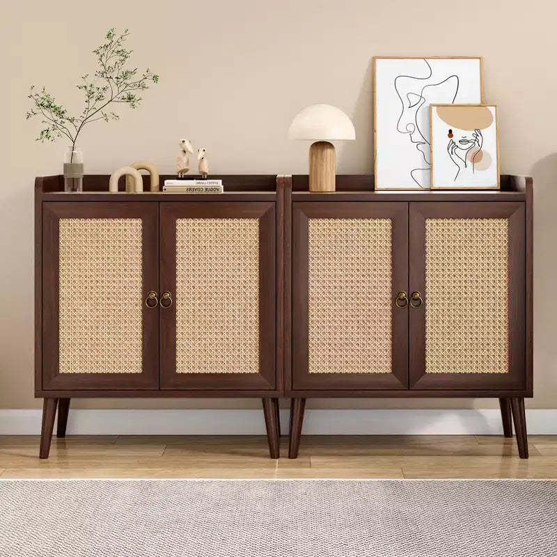 Madia Credenza JVNOXK con Contenitore, Mobile Bar per Liquori con Ante in Rattan, Ingresso, Noce