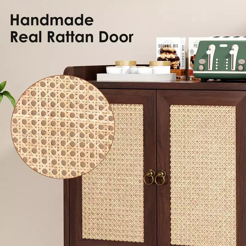 Madia Credenza JVNOXK con Contenitore, Mobile Bar per Liquori con Ante in Rattan, Ingresso, Noce