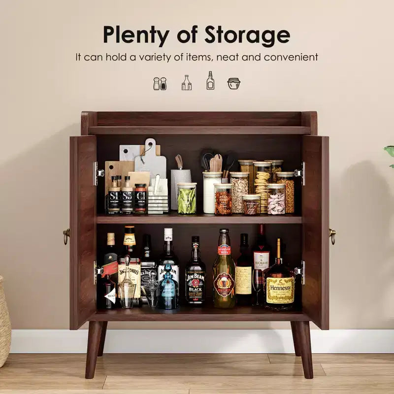 Madia Credenza JVNOXK con Contenitore, Mobile Bar per Liquori con Ante in Rattan, Ingresso, Noce