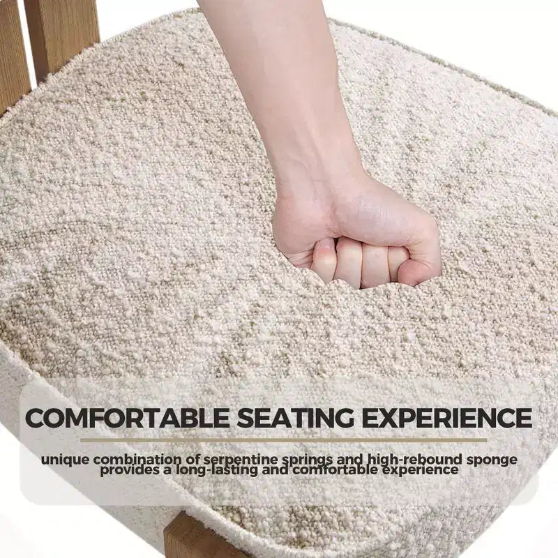 Sedie moderne da sala da pranzo in tessuto Bouclé, set da 2, sedie da pranzo imbottite con gambe in legno di caucciù e schienale ergonomico curvo per sala da pranzo o soggiorno