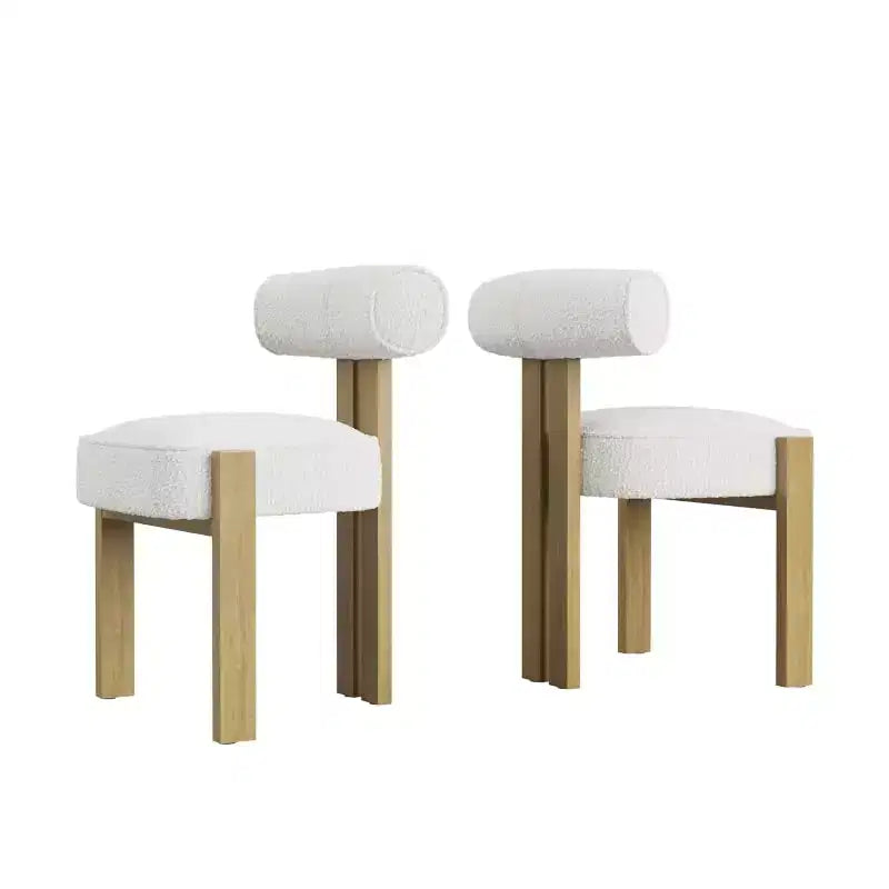 Sedie moderne da sala da pranzo in tessuto Bouclé, set da 2, sedie da pranzo imbottite con gambe in legno di caucciù e schienale ergonomico curvo per sala da pranzo o soggiorno