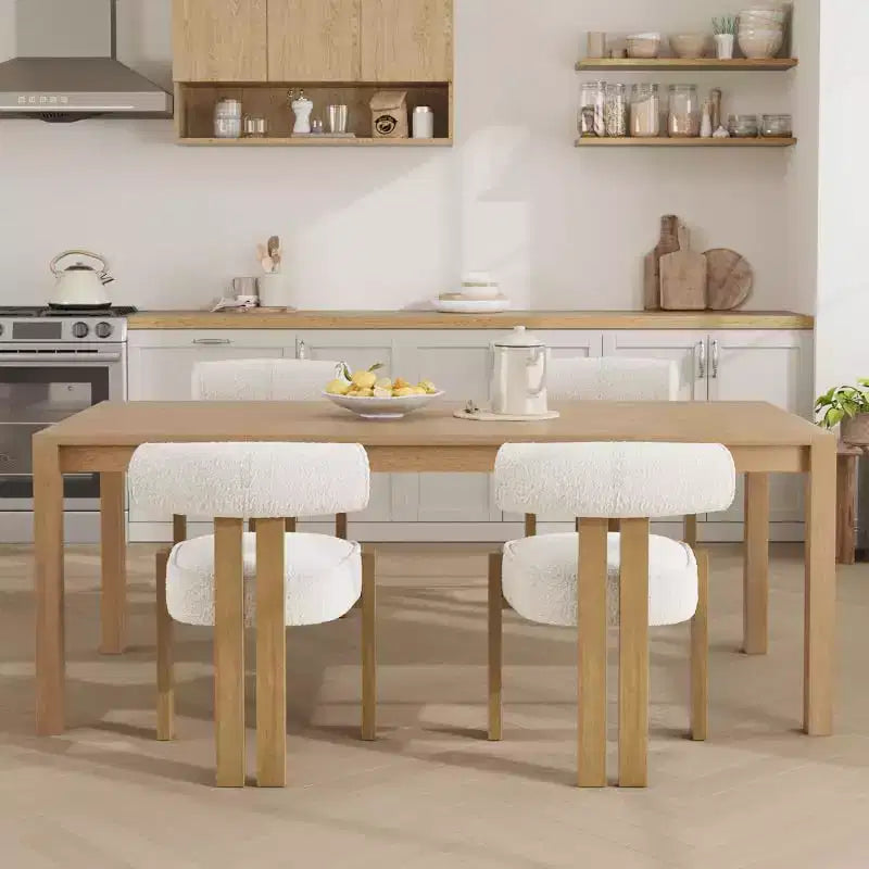 Sedie moderne da sala da pranzo in tessuto Bouclé, set da 2, sedie da pranzo imbottite con gambe in legno di caucciù e schienale ergonomico curvo per sala da pranzo o soggiorno