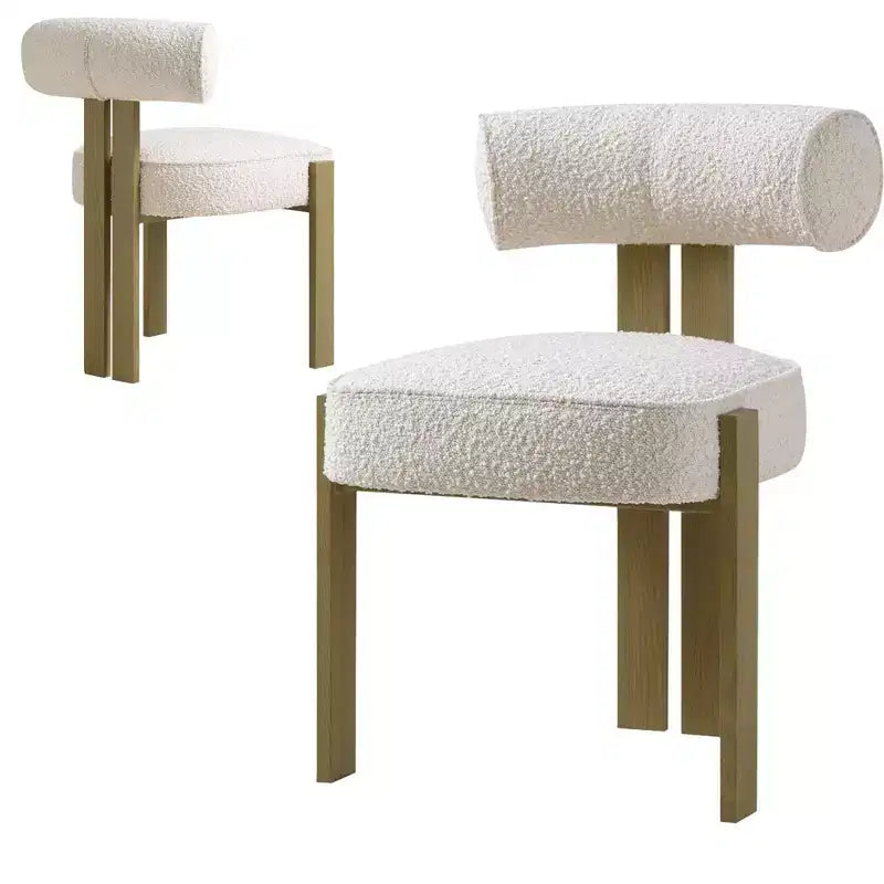 Sedie moderne da sala da pranzo in tessuto Bouclé, set da 2, sedie da pranzo imbottite con gambe in legno di caucciù e schienale ergonomico curvo per sala da pranzo o soggiorno
