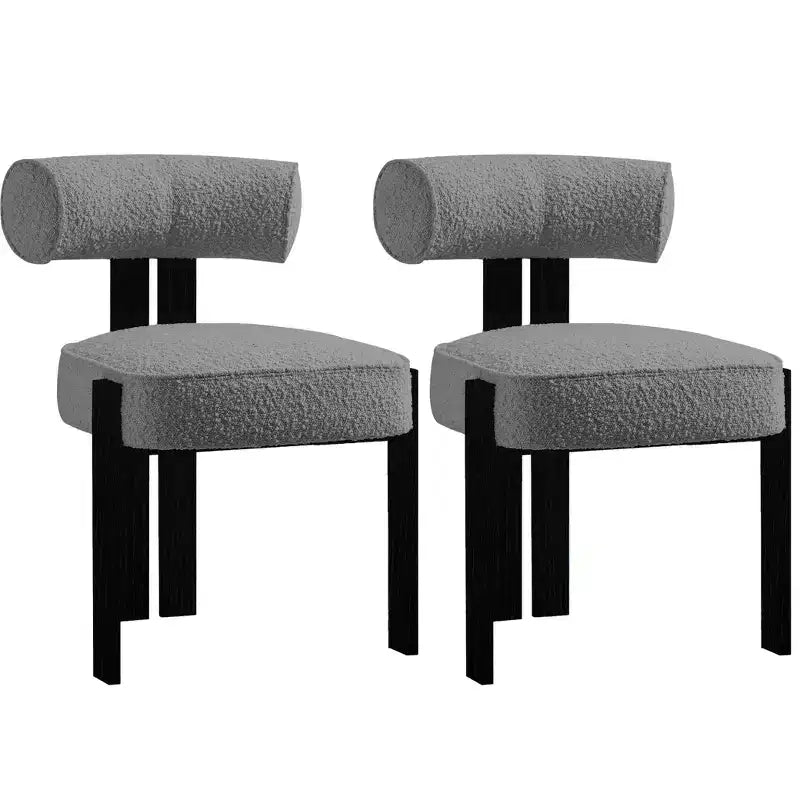Modern Boucle Dining Room Chairs Set of 2, Upholstered Dining Chairs with Rubber Wood Legs and Ergonomic Curved Back for Dining Room or Living Room