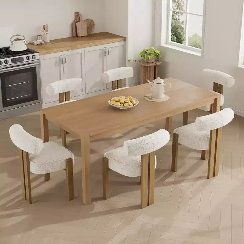 Lot de 2 chaises de salle à manger modernes en bouclette, chaises de salle à manger rembourrées avec pieds en bois d'hévéa et dossier incurvé ergonomique pour salle à manger ou salon