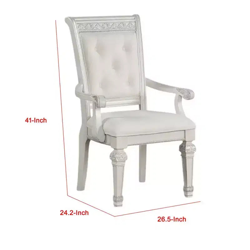Set di 2 sedie da pranzo Royal Hampton, in legno massello, con tessuto capitonné avorio