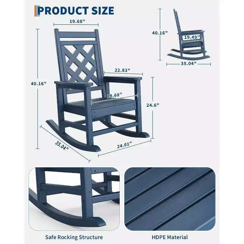 Sedia a Dondolo da Esterno, Sedia a Dondolo da Giardino in HDPE Resistente alle Intemperie con Texture Legno e Supporto da 172 kg per Terrazza, Piscina, Cortile