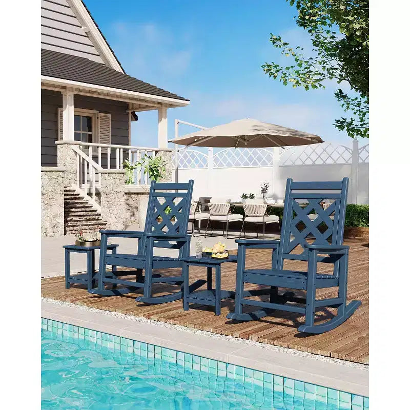 Sedia a Dondolo da Esterno, Sedia a Dondolo da Giardino in HDPE Resistente alle Intemperie con Texture Legno e Supporto da 172 kg per Terrazza, Piscina, Cortile
