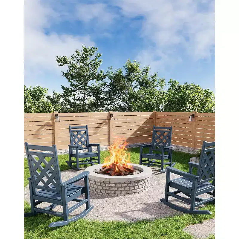 Sedia a Dondolo da Esterno, Sedia a Dondolo da Giardino in HDPE Resistente alle Intemperie con Texture Legno e Supporto da 172 kg per Terrazza, Piscina, Cortile