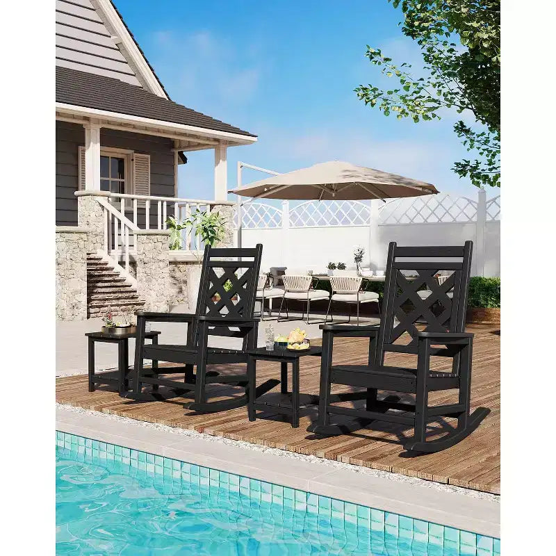 Sedia a Dondolo da Esterno, Sedia a Dondolo da Giardino in HDPE Resistente alle Intemperie con Texture Legno e Supporto da 172 kg per Terrazza, Piscina, Cortile