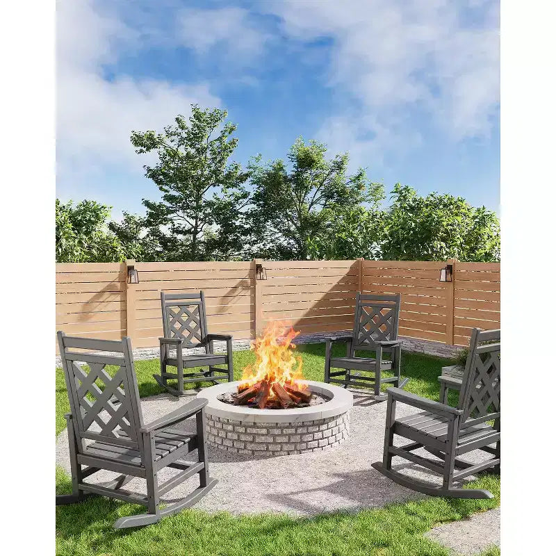 Sedia a Dondolo da Esterno, Sedia a Dondolo da Giardino in HDPE Resistente alle Intemperie con Texture Legno e Supporto da 172 kg per Terrazza, Piscina, Cortile