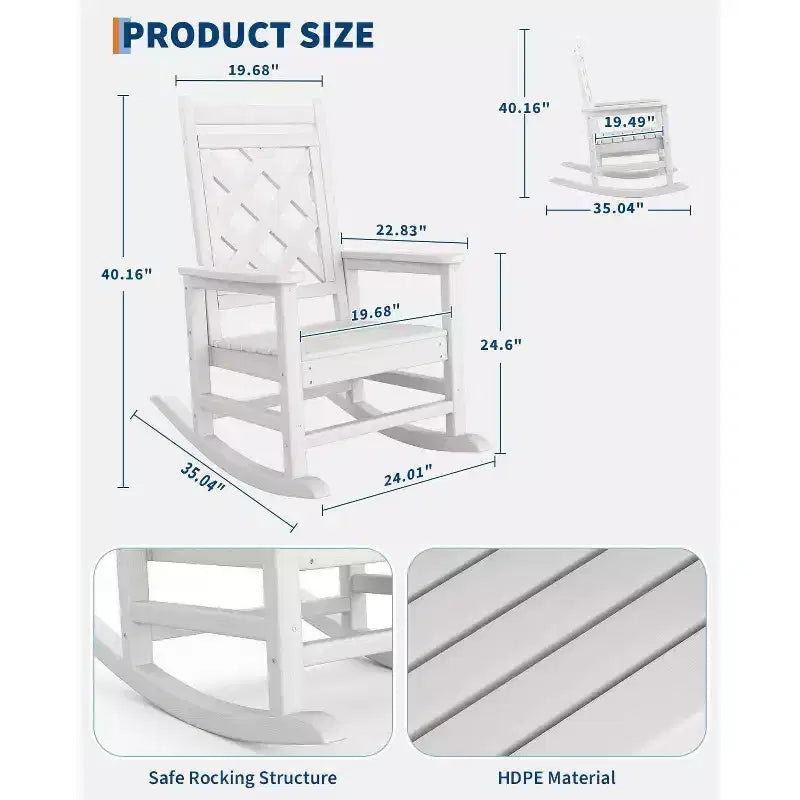 Sedia a Dondolo da Esterno, Sedia a Dondolo da Giardino in HDPE Resistente alle Intemperie con Texture Legno e Supporto da 172 kg per Terrazza, Piscina, Cortile