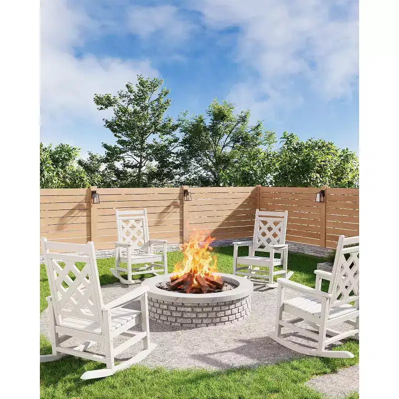 Sedia a Dondolo da Esterno, Sedia a Dondolo da Giardino in HDPE Resistente alle Intemperie con Texture Legno e Supporto da 172 kg per Terrazza, Piscina, Cortile