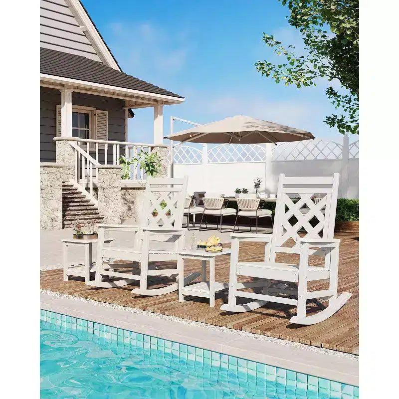 Sedia a Dondolo da Esterno, Sedia a Dondolo da Giardino in HDPE Resistente alle Intemperie con Texture Legno e Supporto da 172 kg per Terrazza, Piscina, Cortile