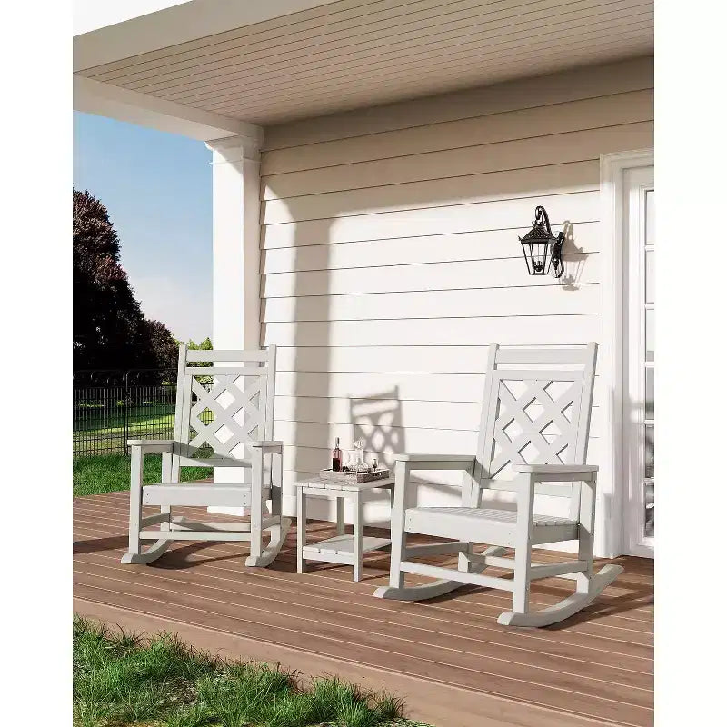Sedia a Dondolo da Esterno, Sedia a Dondolo da Giardino in HDPE Resistente alle Intemperie con Texture Legno e Supporto da 172 kg per Terrazza, Piscina, Cortile