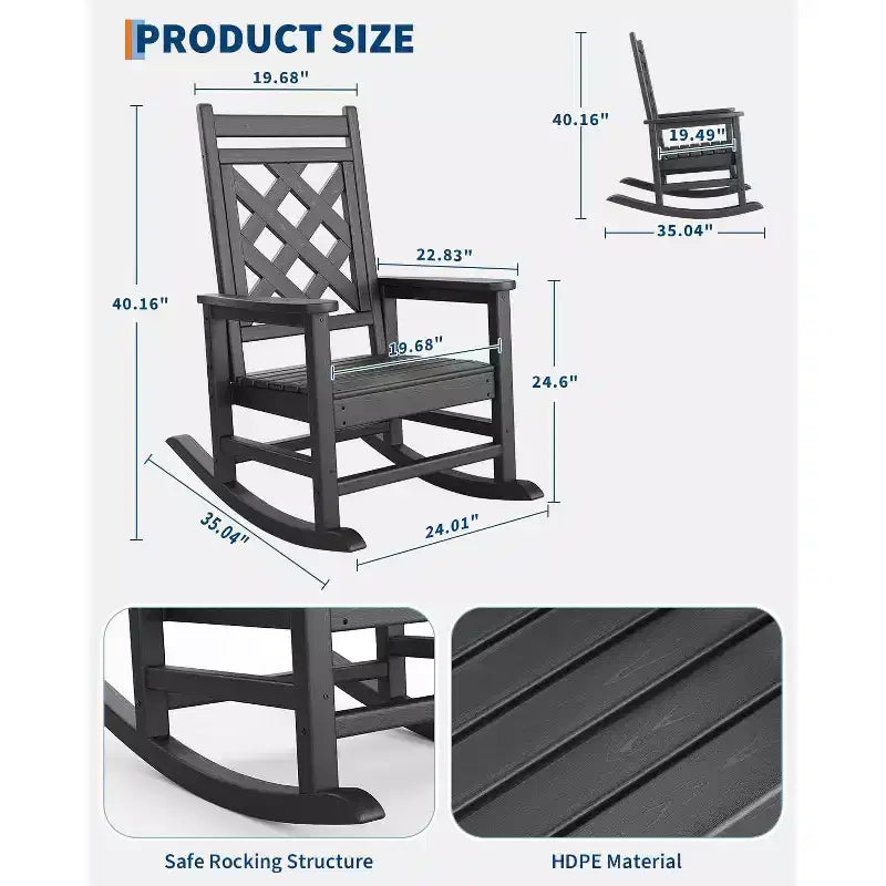 Sedia a Dondolo da Esterno, Sedia a Dondolo da Giardino in HDPE Resistente alle Intemperie con Texture Legno e Supporto da 172 kg per Terrazza, Piscina, Cortile