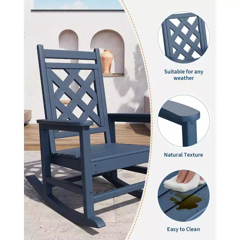 Sedia a Dondolo da Esterno, Sedia a Dondolo da Giardino in HDPE Resistente alle Intemperie con Texture Legno e Supporto da 172 kg per Terrazza, Piscina, Cortile
