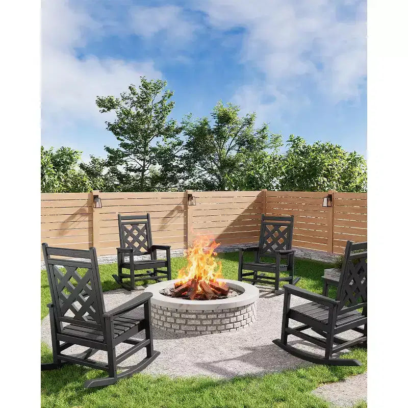 Sedia a Dondolo da Esterno, Sedia a Dondolo da Giardino in HDPE Resistente alle Intemperie con Texture Legno e Supporto da 172 kg per Terrazza, Piscina, Cortile