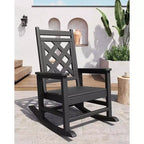Sedia a Dondolo da Esterno, Sedia a Dondolo da Giardino in HDPE Resistente alle Intemperie con Texture Legno e Supporto da 172 kg per Terrazza, Piscina, Cortile