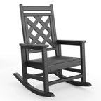 Outdoor Rocking Chair, HDPE Weather Resistant Patio Rocking Chair Porch Rocker with Wood Texture & 380 LBS Support for Deck, Pool, Backyard