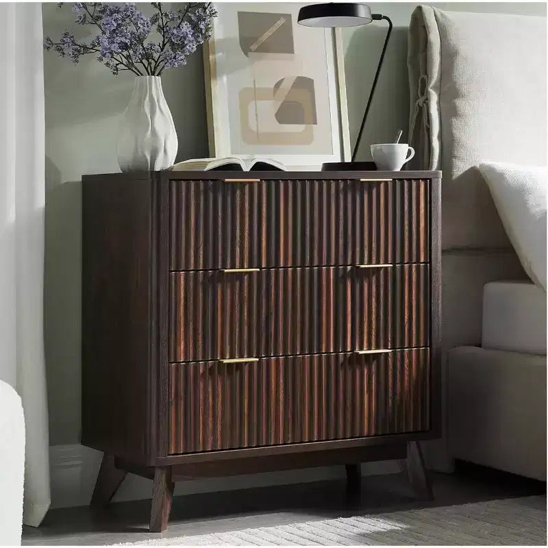 COZONY Modern Nightstands Set of 2, Fluted Bedside Tables with Faux Marble Top and 3 Drawers for Bedroom and Living Room