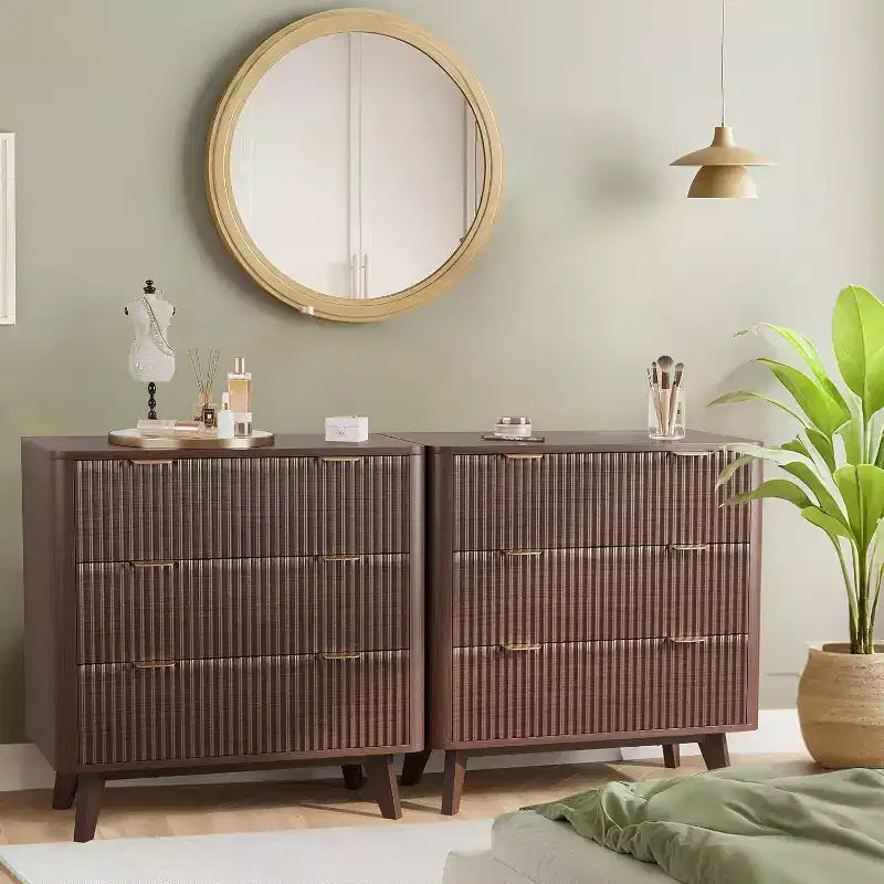 COZONY Tables de chevet modernes (lot de 2), tables d'appoint cannelées avec plateau en faux marbre et 3 tiroirs pour chambre et salon