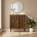 Homy Casa Modern Slatted 2-Door Storage Cabinet with MDF & Particle Board Construction, Accent Sideboard for Living Room & Entryway, Walnut