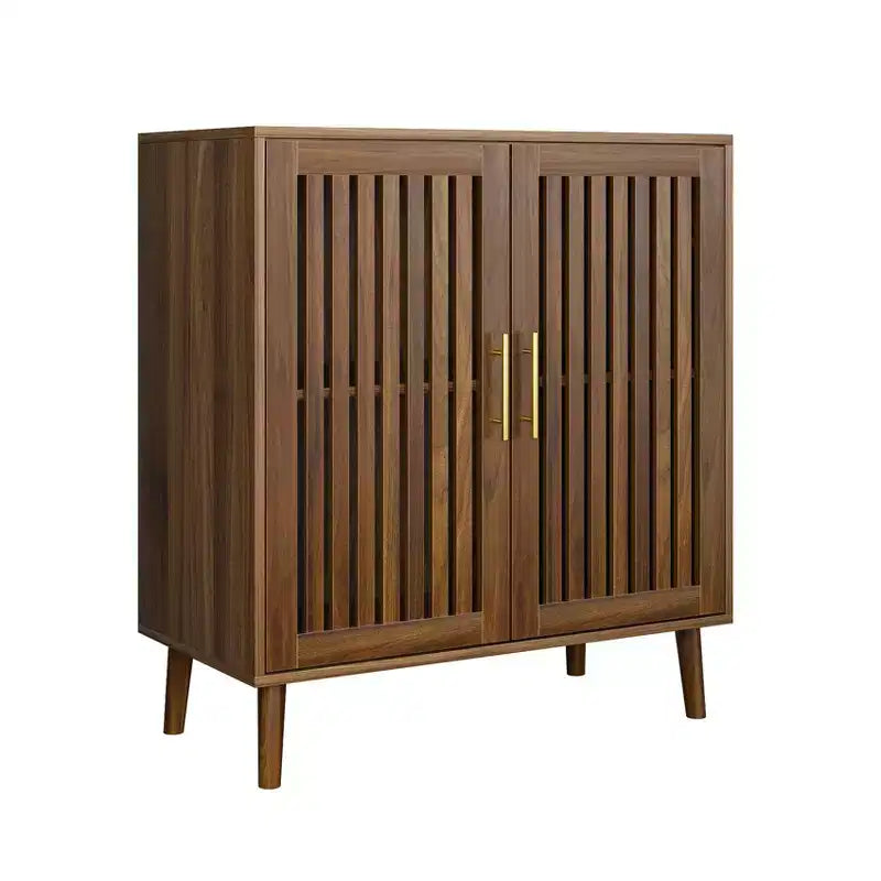 Homy Casa Armadietto contenitore moderno a 2 ante con listelli in MDF e truciolato, Credenza per soggiorno e ingresso, Noce