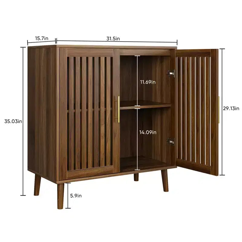 Homy Casa Armadietto contenitore moderno a 2 ante con listelli in MDF e truciolato, Credenza per soggiorno e ingresso, Noce