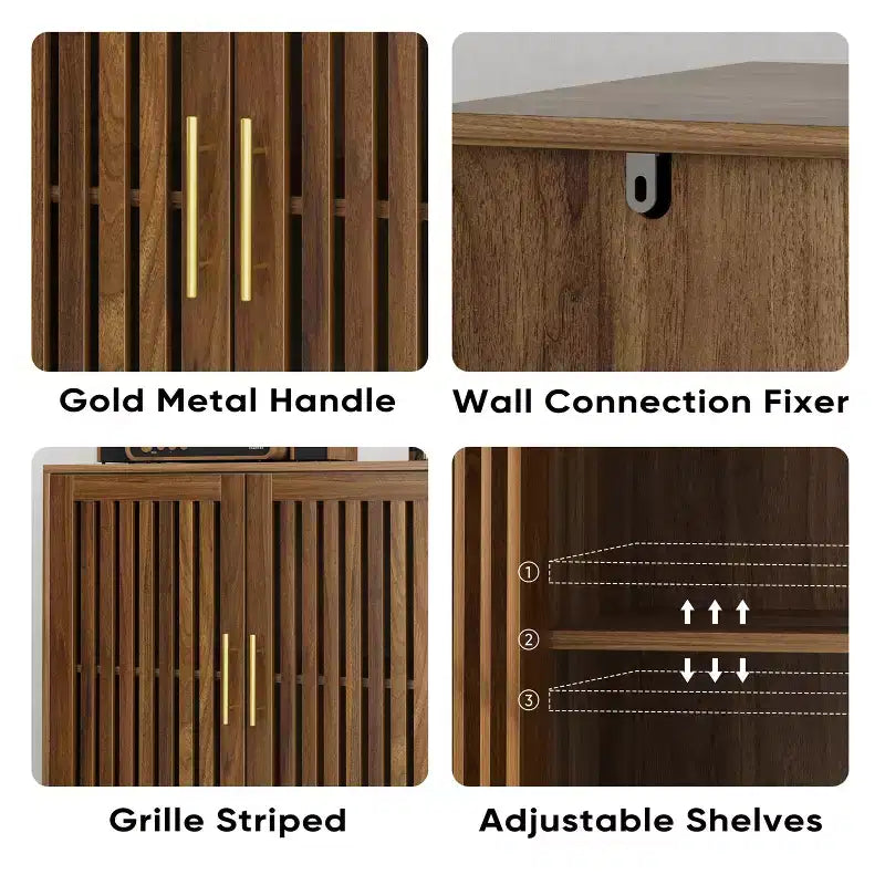 Homy Casa Armadietto contenitore moderno a 2 ante con listelli in MDF e truciolato, Credenza per soggiorno e ingresso, Noce