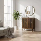 Homy Casa Armadietto contenitore moderno a 2 ante con listelli in MDF e truciolato, Credenza per soggiorno e ingresso, Noce