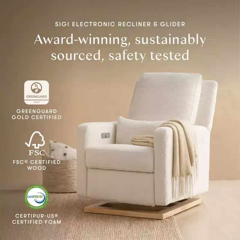Fauteuil inclinable et planeur électronique Babyletto Sigi avec port USB | Base en bois clair