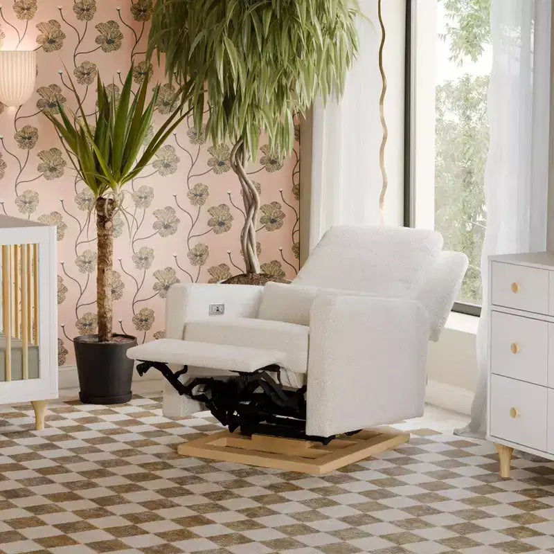 Fauteuil inclinable et planeur électronique Babyletto Sigi avec port USB | Base en bois clair