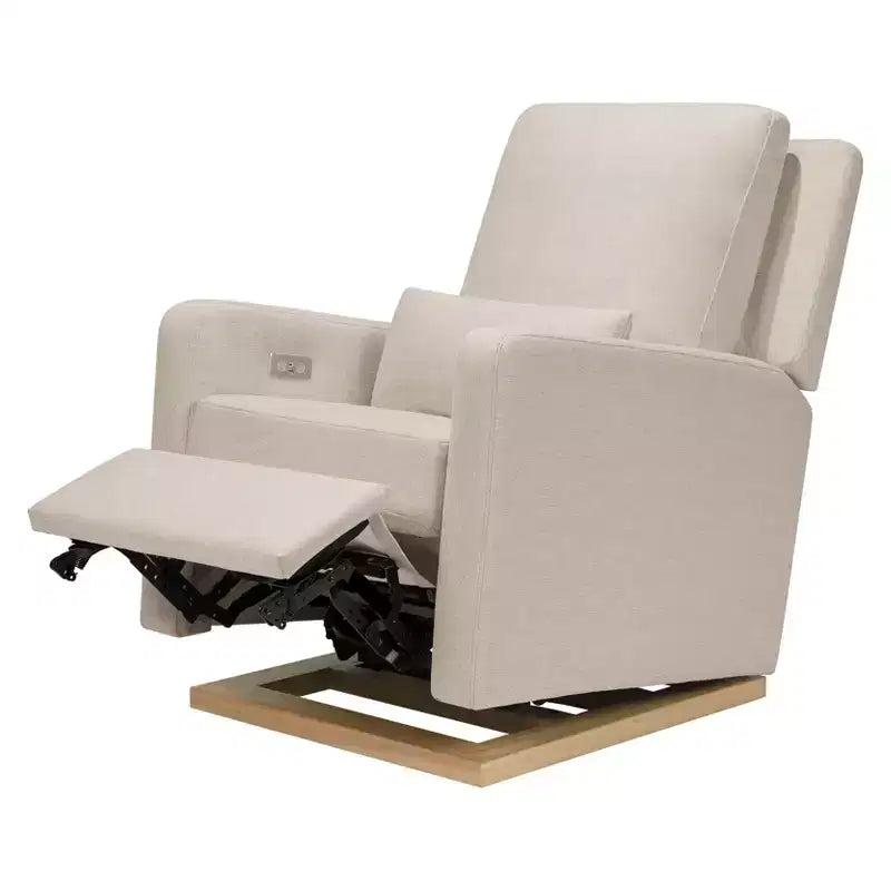 Poltrona reclinabile e a dondolo elettronica Babyletto Sigi con porta USB | Base in legno chiaro