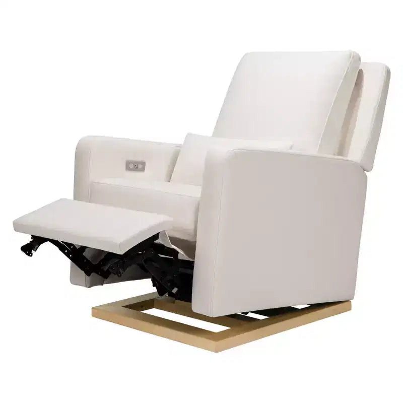 Poltrona reclinabile e a dondolo elettronica Babyletto Sigi con porta USB | Base in legno chiaro