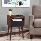 Table d'appoint moderne avec station de charge, table de chevet rustique avec tiroir de rangement et étagère ouverte, pieds en bois massif pour chambre à coucher