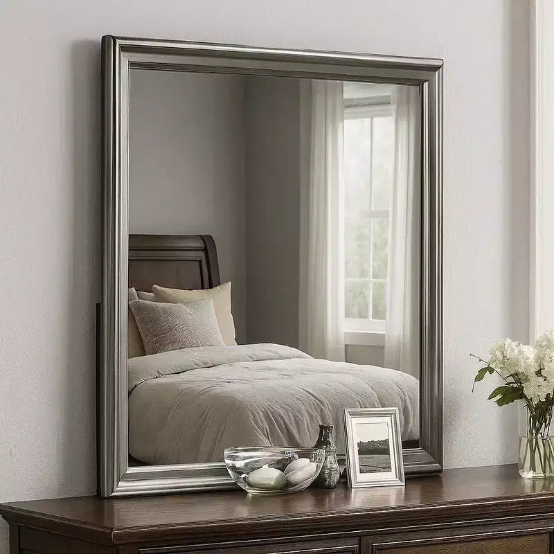 Royal Hampton Dresser Mirror, Dark Gray, Square 38 Inch Solid Wood Frame