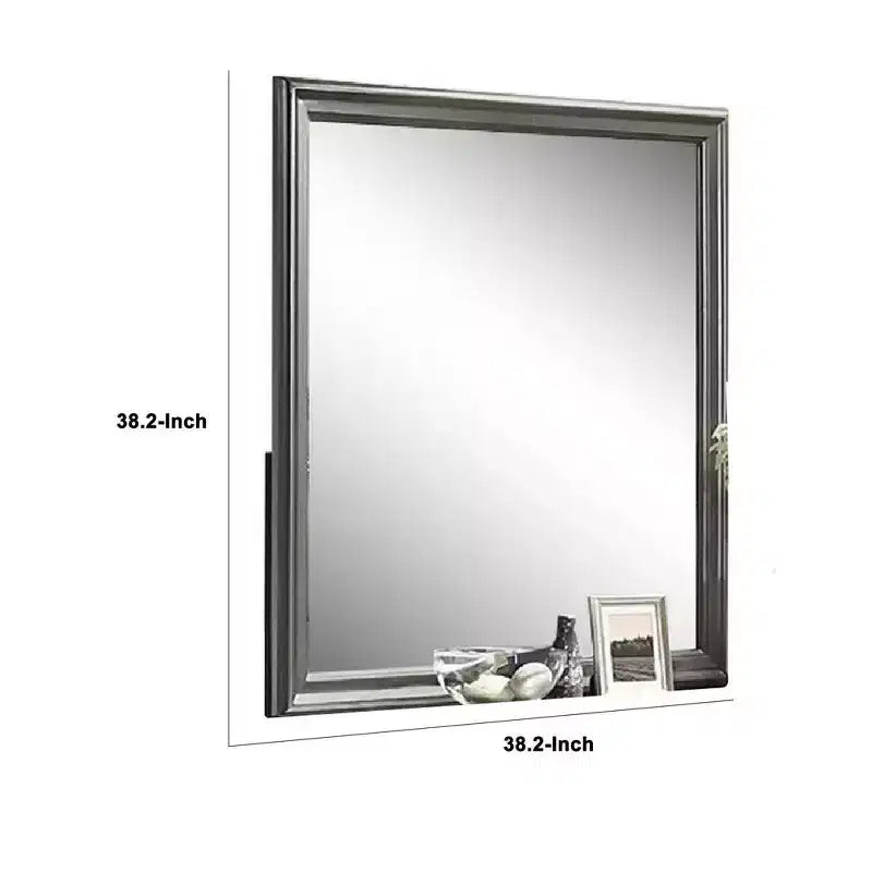 Specchio da comò Royal Hampton, grigio scuro, cornice quadrata in legno massello da 38 pollici