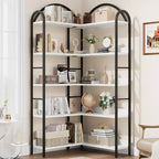68.5Industrial Wooden Bookshelf with Metal Frame, 5-Tier Reversible Corner Bookcase, Open Storage Organizer for Living Room, Bedroom, Home Office