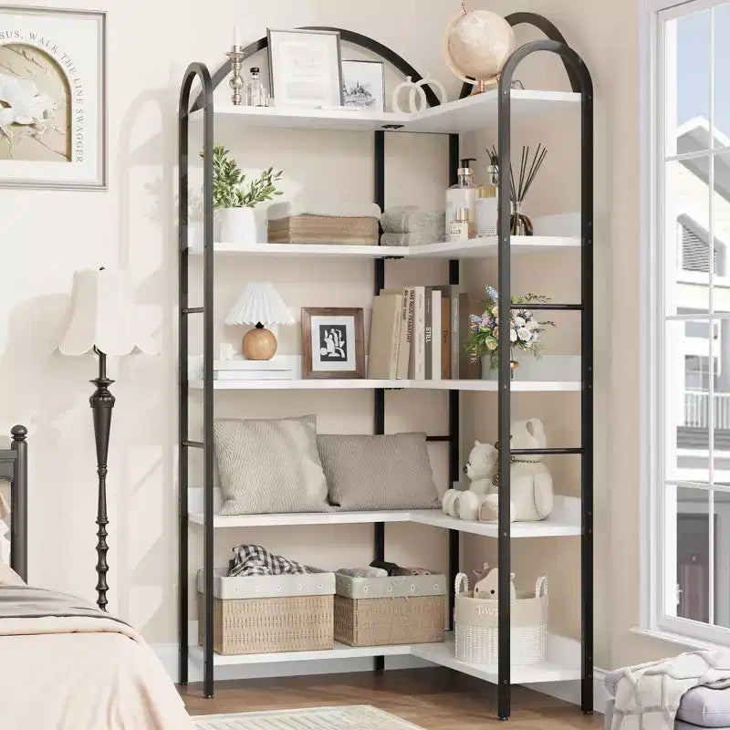 68.5'' Étagère Industrielle en Bois avec Cadre Métallique, Bibliothèque d'Angle Réversible à 5 Niveaux, Organisateur de Rangement Ouvert pour Salon, Chambre, Bureau à Domicile