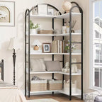 68.5'' Étagère Industrielle en Bois avec Cadre Métallique, Bibliothèque d'Angle Réversible à 5 Niveaux, Organisateur de Rangement Ouvert pour Salon, Chambre, Bureau à Domicile