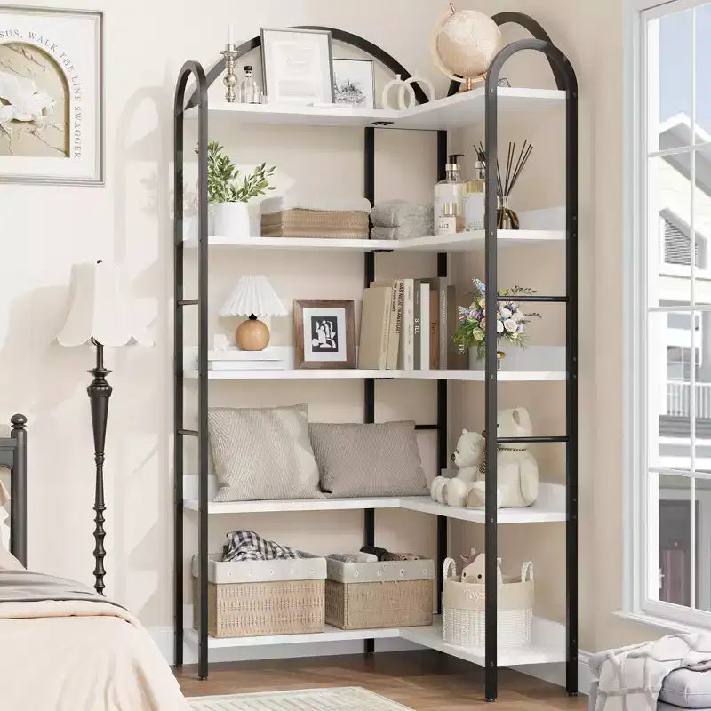 68.5'' Étagère Industrielle en Bois avec Cadre Métallique, Bibliothèque d'Angle Réversible à 5 Niveaux, Organisateur de Rangement Ouvert pour Salon, Chambre, Bureau à Domicile