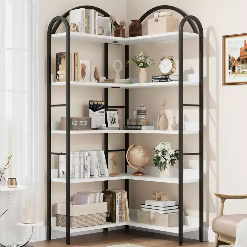 68.5'' Étagère Industrielle en Bois avec Cadre Métallique, Bibliothèque d'Angle Réversible à 5 Niveaux, Organisateur de Rangement Ouvert pour Salon, Chambre, Bureau à Domicile