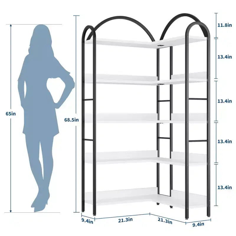 68.5'' Étagère Industrielle en Bois avec Cadre Métallique, Bibliothèque d'Angle Réversible à 5 Niveaux, Organisateur de Rangement Ouvert pour Salon, Chambre, Bureau à Domicile