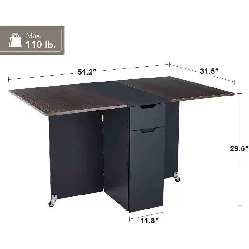 GustoWave Tavolo da Pranzo Pieghevole Salvaspazio con 2 Ripiani Portaoggetti - Estensibile, Ripiegabile Allungabile Rettangolare, Arredamento per Cucina Ufficio
