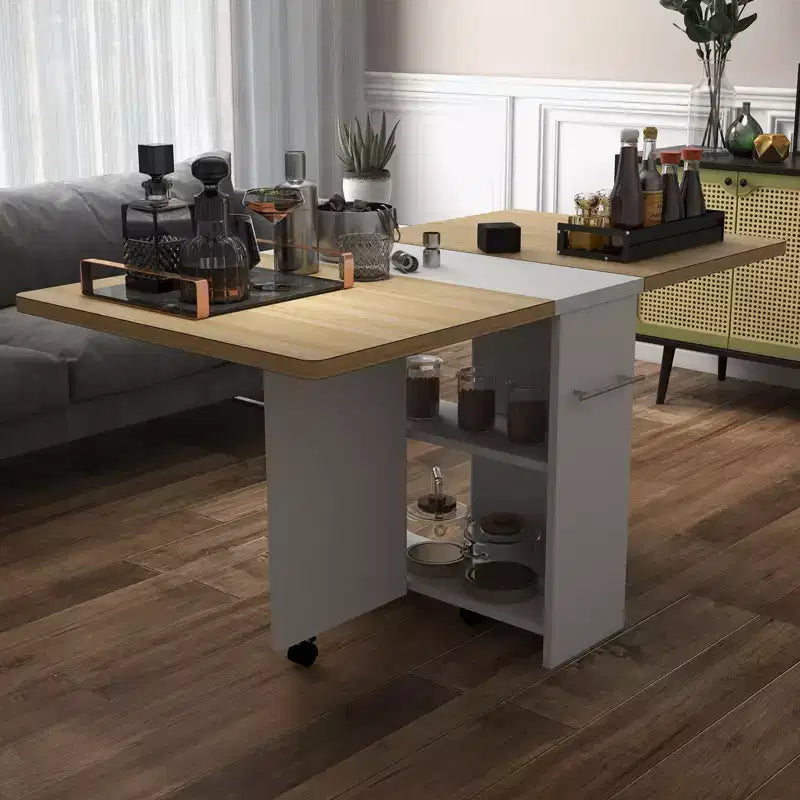 GustoWave Tavolo da Pranzo Pieghevole Salvaspazio con 2 Ripiani Portaoggetti - Estensibile, Ripiegabile Allungabile Rettangolare, Arredamento per Cucina Ufficio