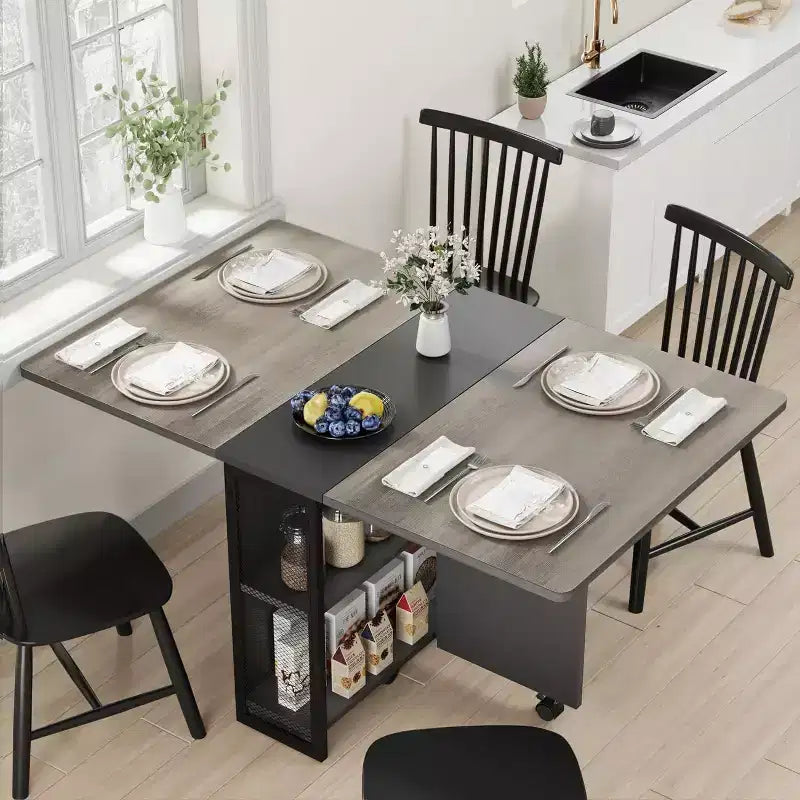 Table à manger pliante GustoWave peu encombrante avec rangement à 2 niveaux - Extensible, rectangulaire, pour la cuisine ou le bureau