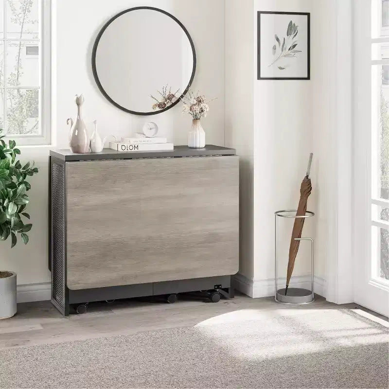 GustoWave Tavolo da Pranzo Pieghevole Salvaspazio con 2 Ripiani Portaoggetti - Estensibile, Ripiegabile Allungabile Rettangolare, Arredamento per Cucina Ufficio