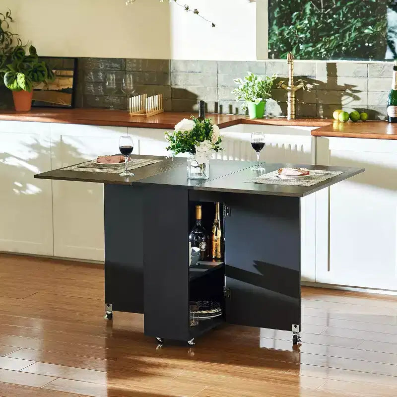 GustoWave Tavolo da Pranzo Pieghevole Salvaspazio con 2 Ripiani Portaoggetti - Estensibile, Ripiegabile Allungabile Rettangolare, Arredamento per Cucina Ufficio