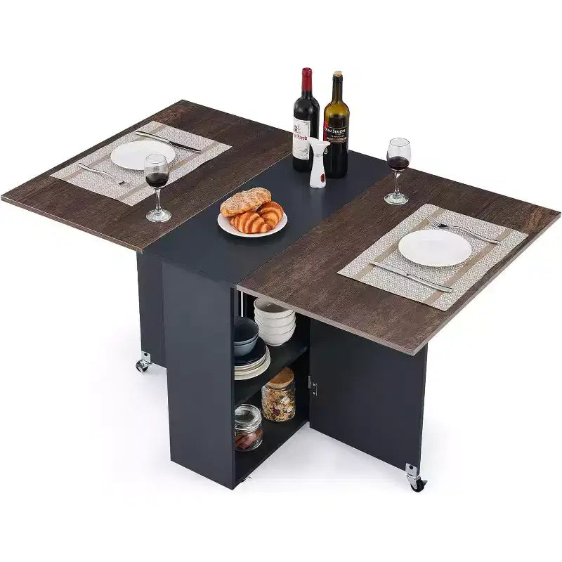 Table à manger pliante GustoWave peu encombrante avec rangement à 2 niveaux - Extensible, rectangulaire, pour la cuisine ou le bureau